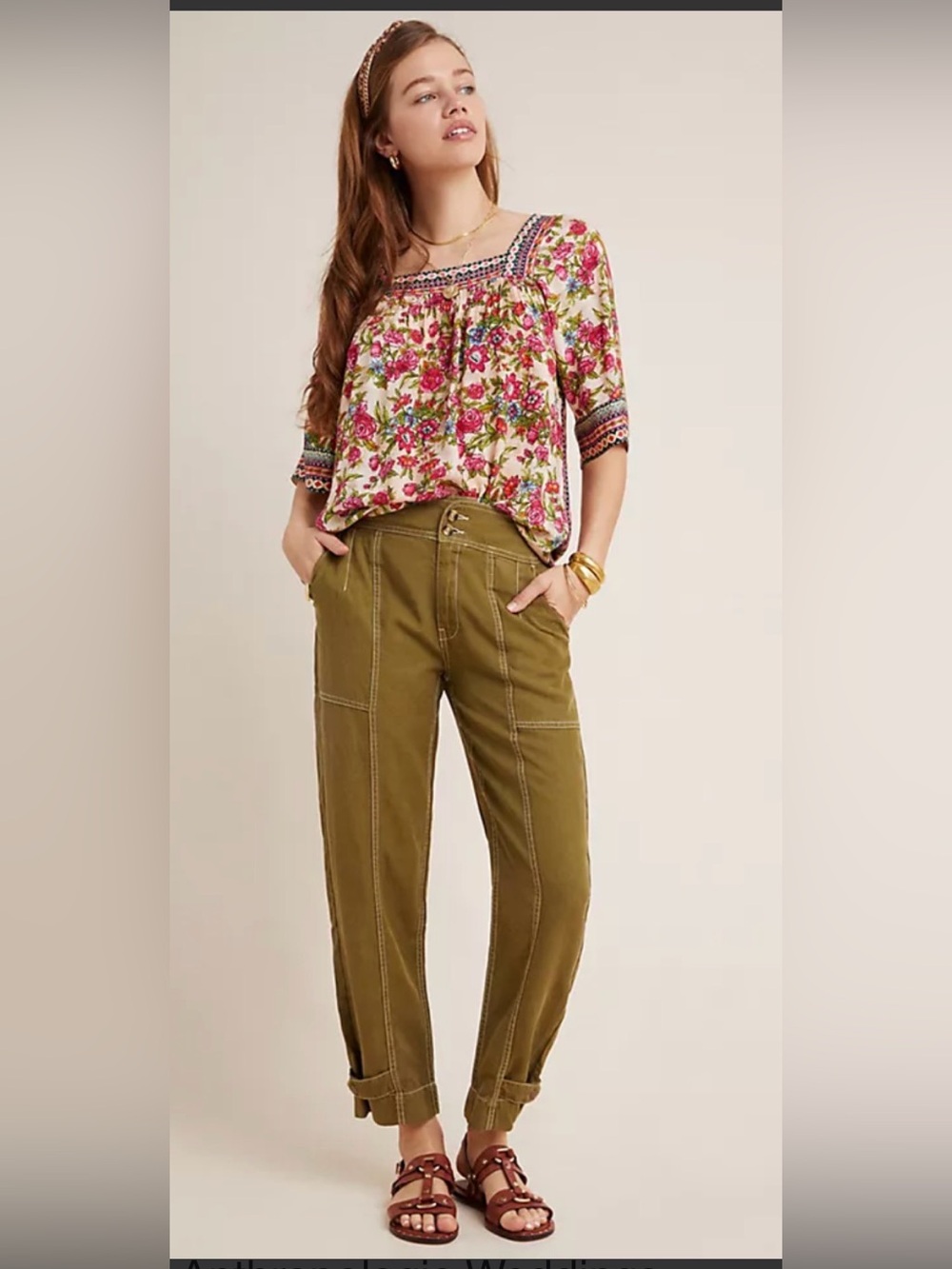 Anthropologie Olive Green Utility Track Joggers